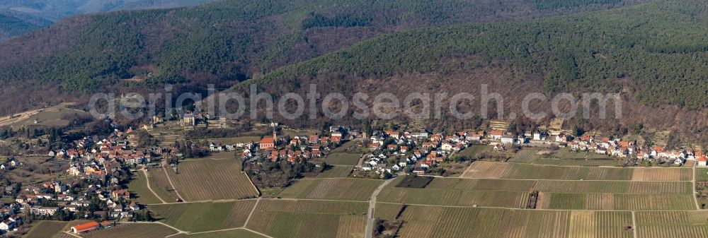 Neustadt an der Weinstraße from above - Fields of wine cultivation landscape in the district Haardt in Neustadt an der Weinstrasse in the state Rhineland-Palatinate, Germany