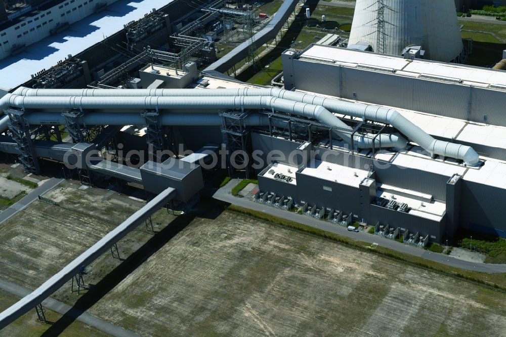 Teichland from above - Clouds of exhaust gas in the cooling towers of the power plant Jaenschwalde, a lignite-fired thermal power plant in southeastern Brandenburg. Power plant operator is to Vattenfall Europe belonging Vattenfall Europe Generation AG, which emerged from VEAG
