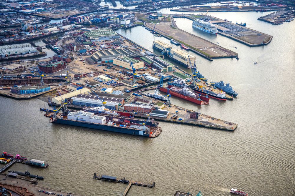 Aerial photograph Hamburg - Shipyard - site of the Blohm+Voss GmbH in Hamburg in Hamburg, Germany