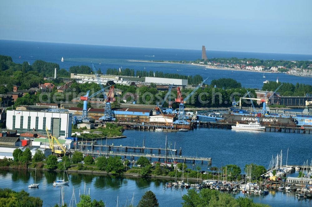 Kiel from above - Shipyard - site of the Lindenau Shipyard in Kiel in the state Schleswig-Holstein, Germany