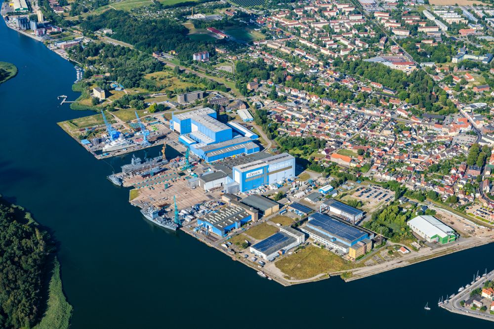 Aerial image Wolgast - Shipyard - site of the Peenewerft in Wolgast in the state Mecklenburg - Western Pomerania, Germany