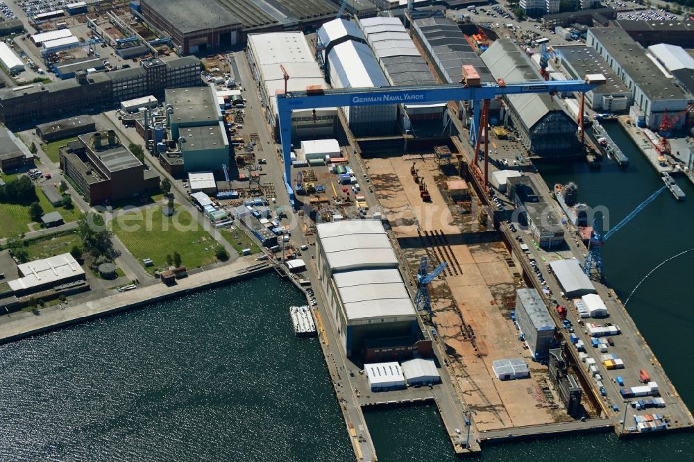 Aerial photograph Kiel - Shipyard - site of the ThyssenKrupp Marine Systems GmbH in Kiel in the state Schleswig-Holstein