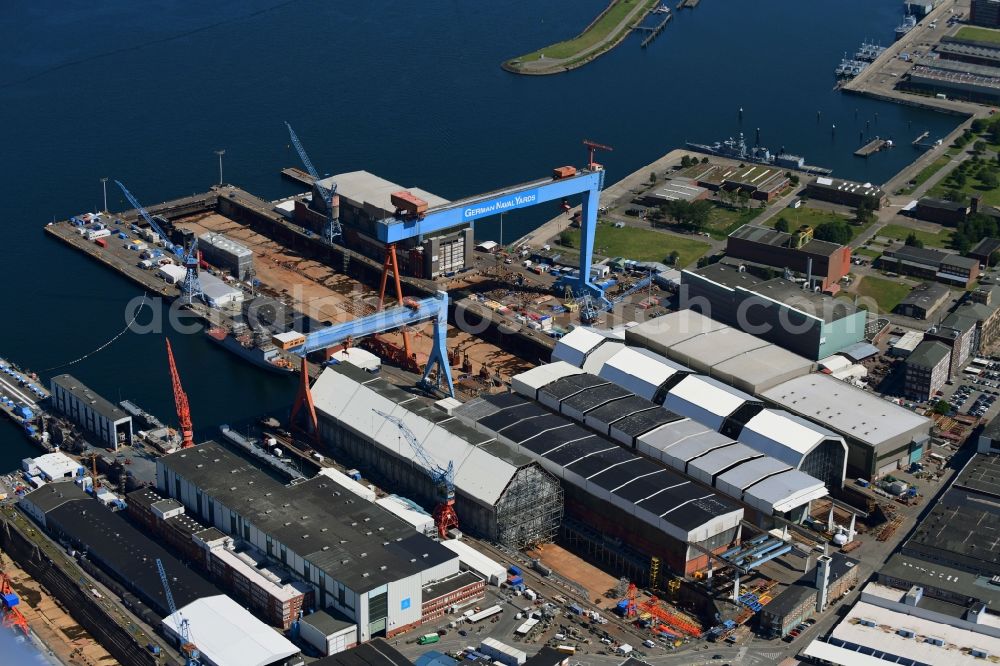 Aerial photograph Kiel - Shipyard - site of the ThyssenKrupp Marine Systems GmbH in Kiel in the state Schleswig-Holstein