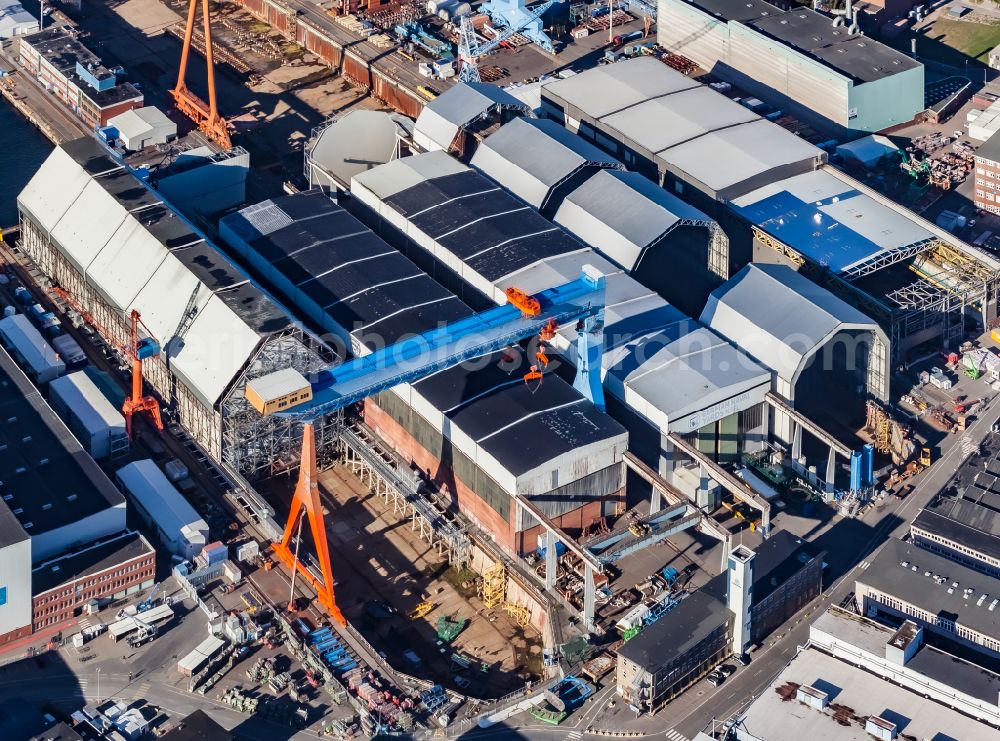 Aerial photograph Kiel - Shipyard - site of the thyssenkrupp Marine Systems GmbH in Kiel in the state Schleswig-Holstein, Germany