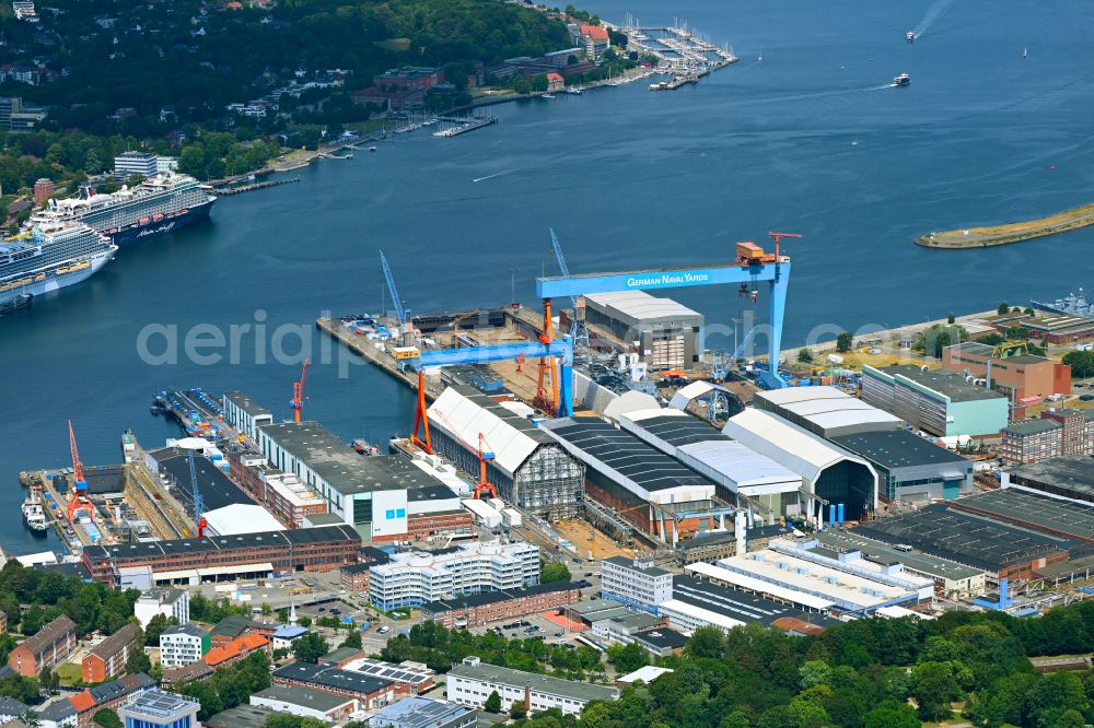 Aerial photograph Kiel - Shipyard - site of the thyssenkrupp Marine Systems GmbH in the harbour in Kiel in the state Schleswig-Holstein, Germany