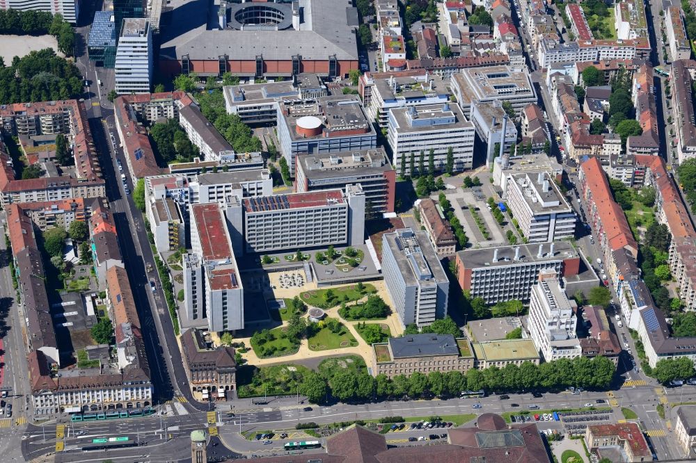 Basel from above - Operating area and headquarters of Syngenta in Basel, Switzerland. Syngenta is active in the agribusiness and crop protection