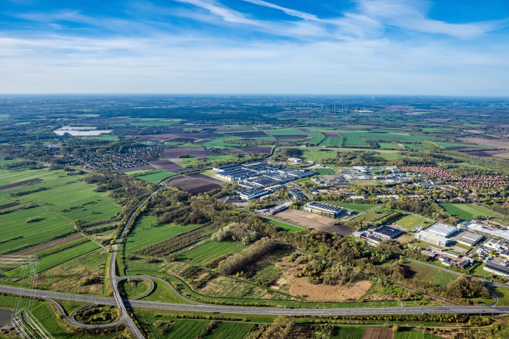 Aerial image Stade - Building and production halls on the premises Airbus Deutschland GmbH in the district Ottenbeck in Stade in the state Lower Saxony, Germany