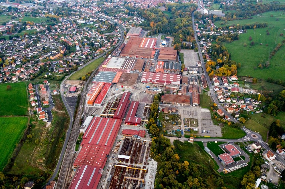 Aerial image Reichshoffen - Building and production halls on the premises of Alstom Transport Reichshoffen in Reichshoffen in Grand Est, France