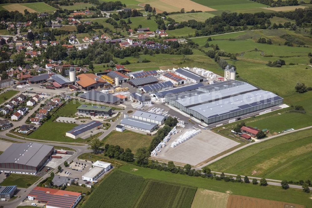 Ziemetshausen from the bird's eye view: Buildings and production halls on the premises of the company Asta Holzwerk GmbH in Ziemetshausen in the state Bavaria, Germany