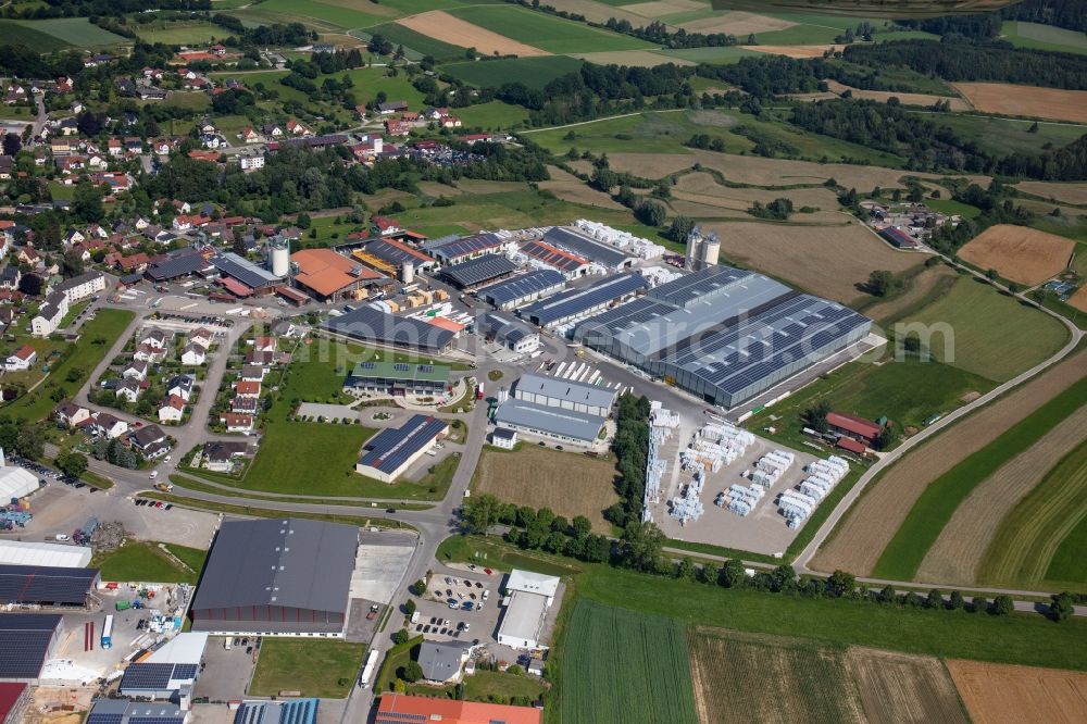 Ziemetshausen from the bird's eye view: Buildings and production halls on the premises of the company Asta Holzwerk GmbH in Ziemetshausen in the state Bavaria, Germany