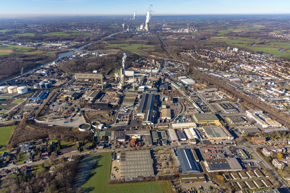 Aerial image Lünen - Building and production halls on the premises of Aurubis AG in Luenen at Ruhrgebiet in the state North Rhine-Westphalia, Germany
