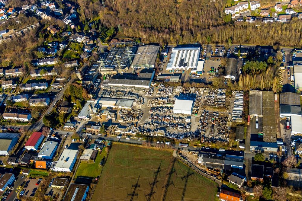 Herdecke from above - Building and production halls on the premises of Basamentwerke Boecke GmbH on Loerfeldstrasse in the district Ostende in Herdecke in the state North Rhine-Westphalia, Germany