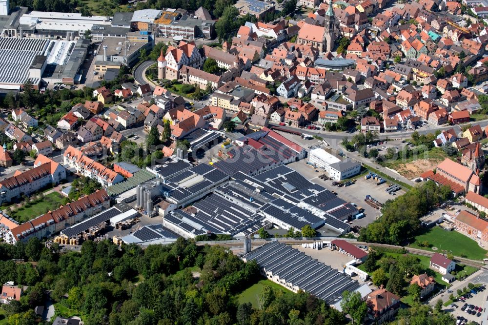 Roth from the bird's eye view: Building and production halls on the premises of BAYERISCHE KABELWERKE AG in the Otto-Schrimpff-Strasse in Roth in the state Bavaria, Germany
