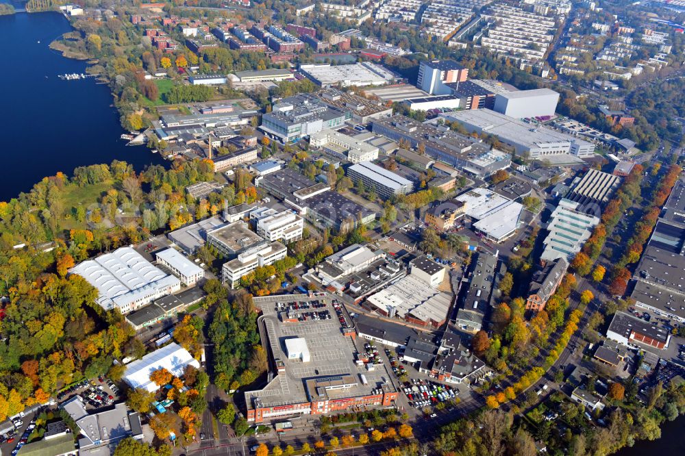 Berlin from above - Factory area of the Bayerische Motoren Werke of BMW AG motorcycle plant at the Juliusturm in the district of Spandau in Berlin, Germany