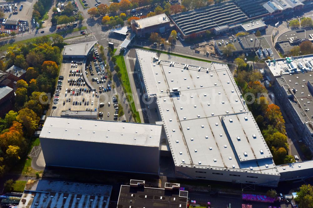 Berlin from the bird's eye view: Factory area of the Bayerische Motoren Werke of BMW AG motorcycle plant at the Juliusturm in the district of Spandau in Berlin, Germany
