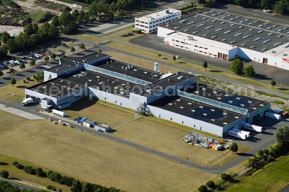 Aerial image Schönwalde-Glien - Building and production halls on the premises of Birkenhof Schlachthof in Schoenwalde-Glien in the state Brandenburg, Germany