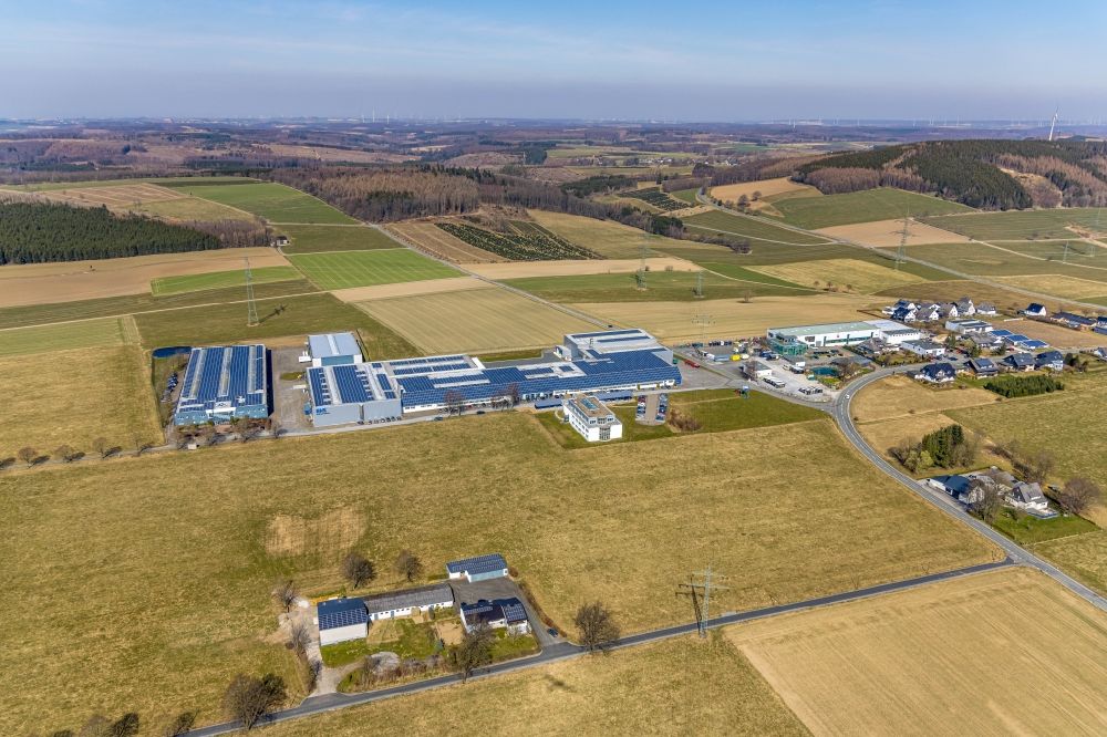 Aerial image Brilon - Building and production halls on the premises of BMS Briloner Montage- and Schluesselfertigbau GmbH in Brilon in the state North Rhine-Westphalia, Germany