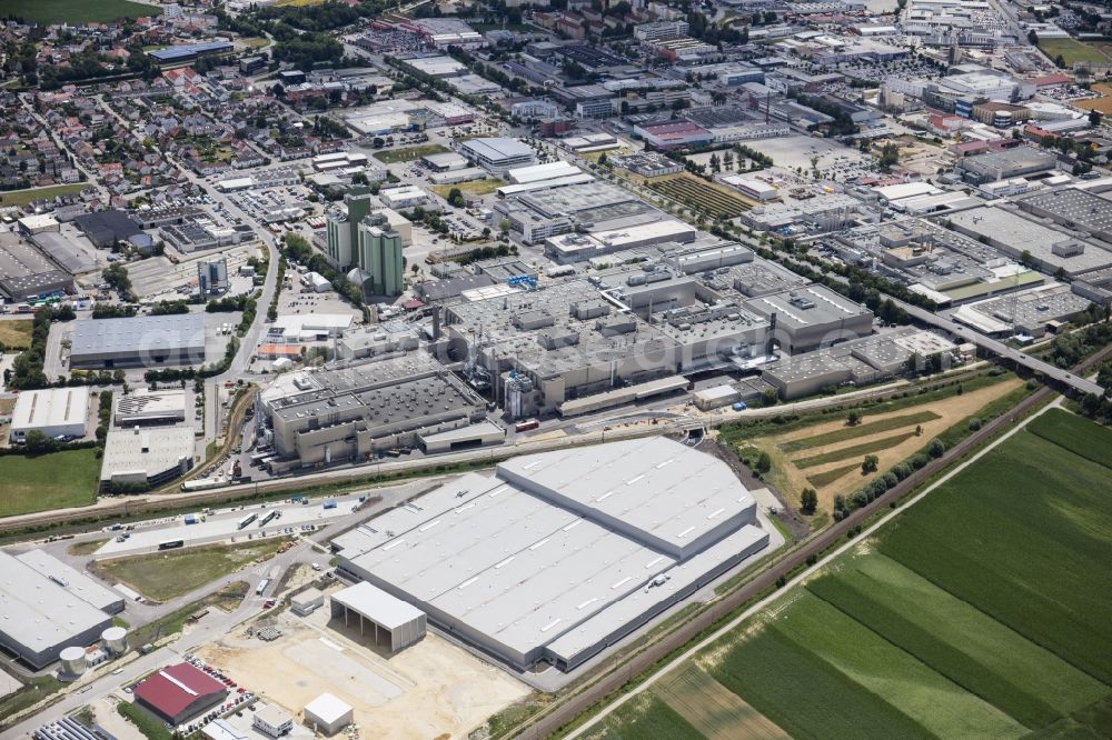 Landshut from above - Building and production halls on the premises of BMW factory 4.1 Landshut on Ohmstrasse in Landshut in the state Bavaria, Germany
