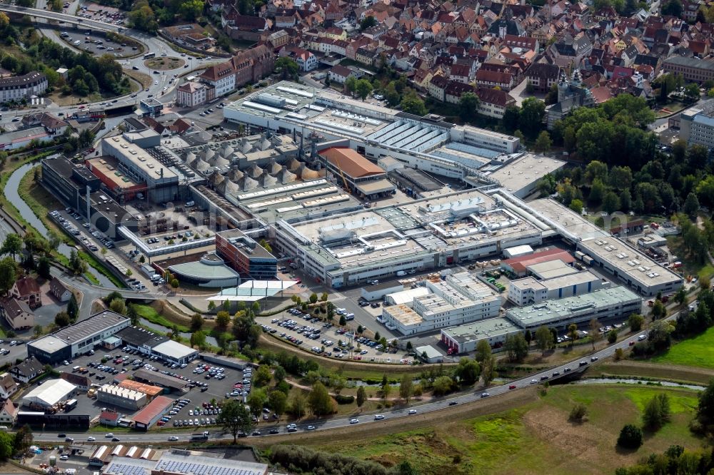 Lohr am Main from the bird's eye view: Building and production halls on the premises of Bosch Rexroth AG Zum Eisengiesser in Lohr am Main in the state Bavaria, Germany
