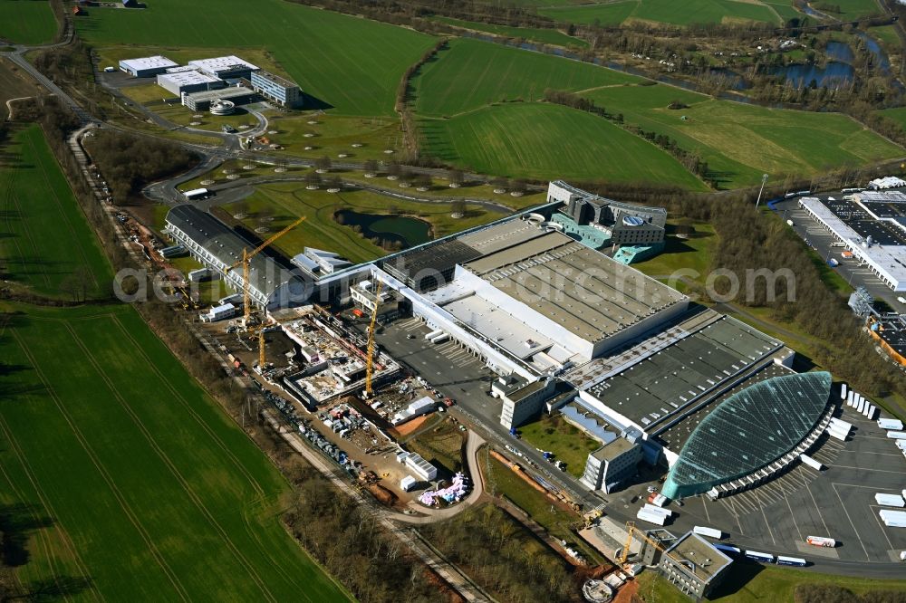 Melsungen from above - Building and production halls on the premises of B. Braun Melsungen AG in Melsungen in the state Hesse