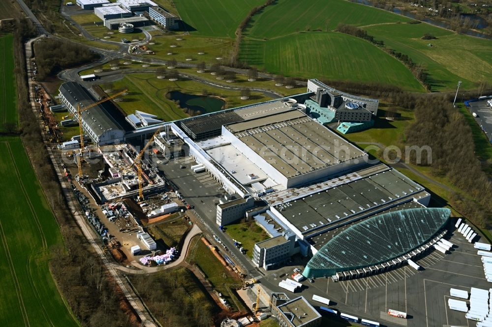 Melsungen from the bird's eye view: Building and production halls on the premises of B. Braun Melsungen AG in Melsungen in the state Hesse