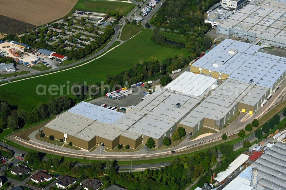 Dillingen an der Donau from the bird's eye view: Building and production halls on the premises of BSH Hausgeraete GmbH on Robert-Bosch-Strasse in Dillingen an der Donau in the state Bavaria, Germany
