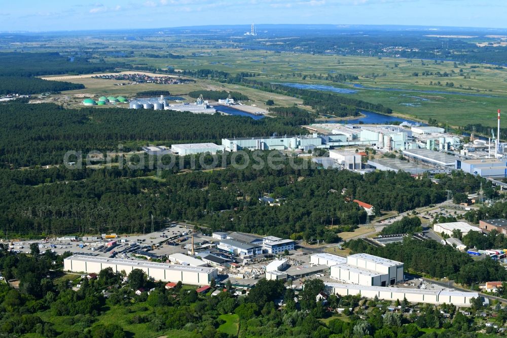Schwedt/Oder from the bird's eye view: Building and production halls on the premises of BUTTING Anlagenbau GmbH & Co. KG on Kuhheide in the district Vierraden in Schwedt/Oder in the state Brandenburg, Germany