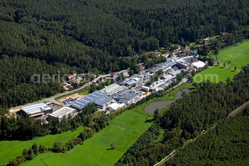 Aerial image Roth - Building and production halls on the premises of the Carl Schlenk AG at the Barnsdorfer Hauptstrasse in the district Barnsdorf in Roth in the state Bavaria, Germany