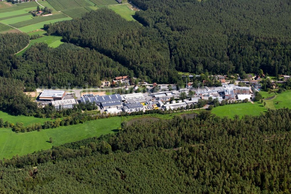 Aerial photograph Roth - Building and production halls on the premises of the Carl Schlenk AG at the Barnsdorfer Hauptstrasse in the district Barnsdorf in Roth in the state Bavaria, Germany