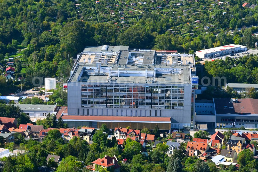 Aerial image Jena - Building and production halls on the premises of Carl Zeiss Microscopy GmbH on Carl-Zeiss-Promenade in Jena in the state Thuringia, Germany
