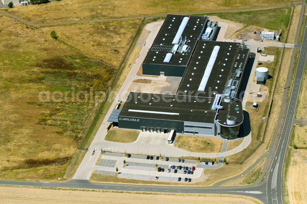 Waltershausen from above - Building and production halls on the premises of CARLISLE Construction Materials GmbH on street Gothaer Strasse in Waltershausen in the state Thuringia, Germany