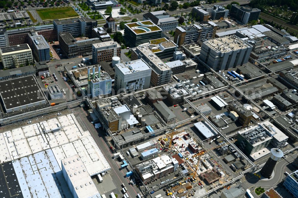 Darmstadt from the bird's eye view: Building and production halls on the premises of the chemical manufacturers Merck KGaA in Darmstadt in the state Hesse, Germany