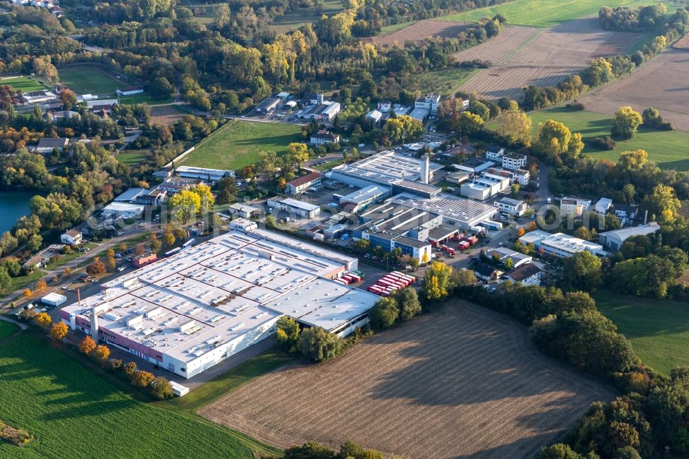 Aerial image Neureut - Building and production halls on the premises of Coca-Cola European Partners Deutschland GmbH in Neureut in the state Baden-Wuerttemberg, Germany