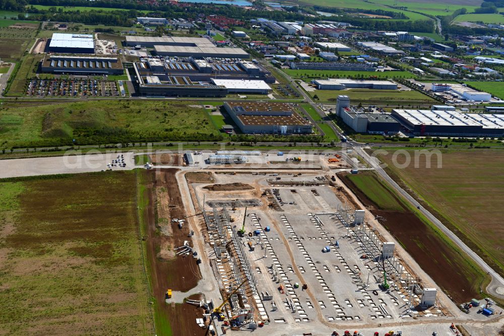 Aerial image Arnstadt - Factory premises of Contemporary Amperex Technology Thuringia GmbH Am Luetzer Feld in the district Bittstaedt in the district Rudisleben in Arnstadt in the state Thuringia, Germany
