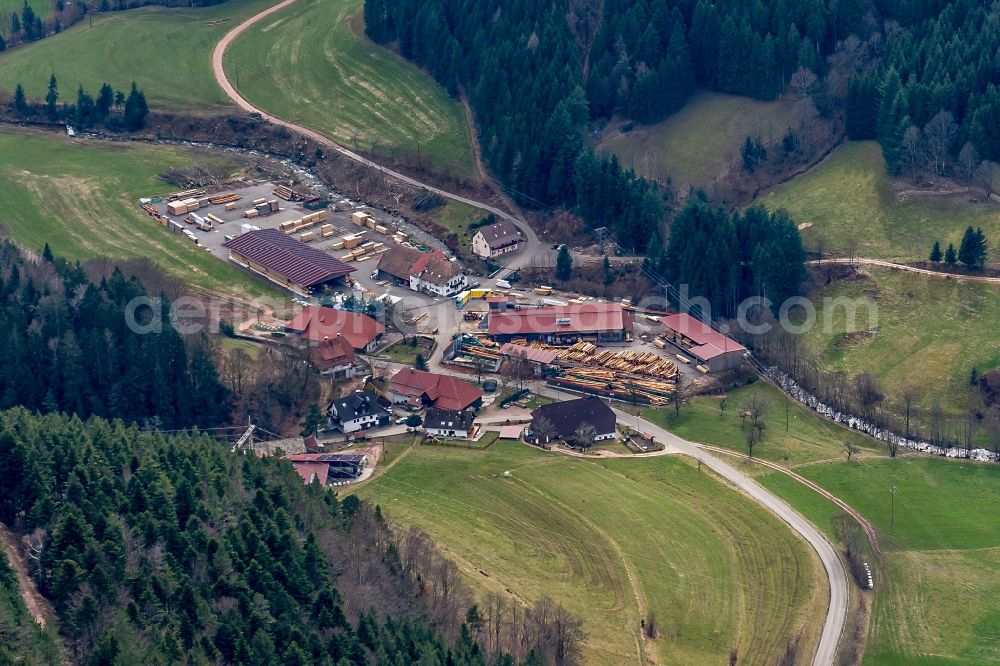 Aerial photograph Elzach - Building and production halls on the premises of of Matthaeus Laeufer,K.G., Saegewerk - Hobelwerk - Holzhandlung on Triberger Strasse in the district Oberprechtal in Elzach in the state Baden-Wuerttemberg, Germany