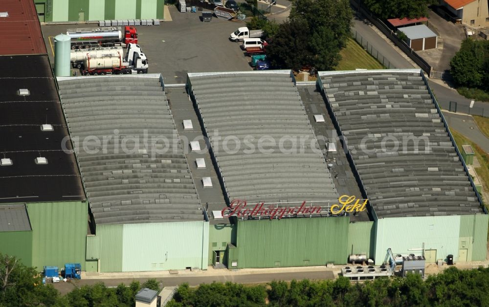 Aerial image Freyburg (Unstrut) - Building and production halls on the premises of of Rotkaeppchen-Mumm Sektkellereien GmbH on Sektkellereistrasse in Freyburg (Unstrut) in the state Saxony-Anhalt, Germany
