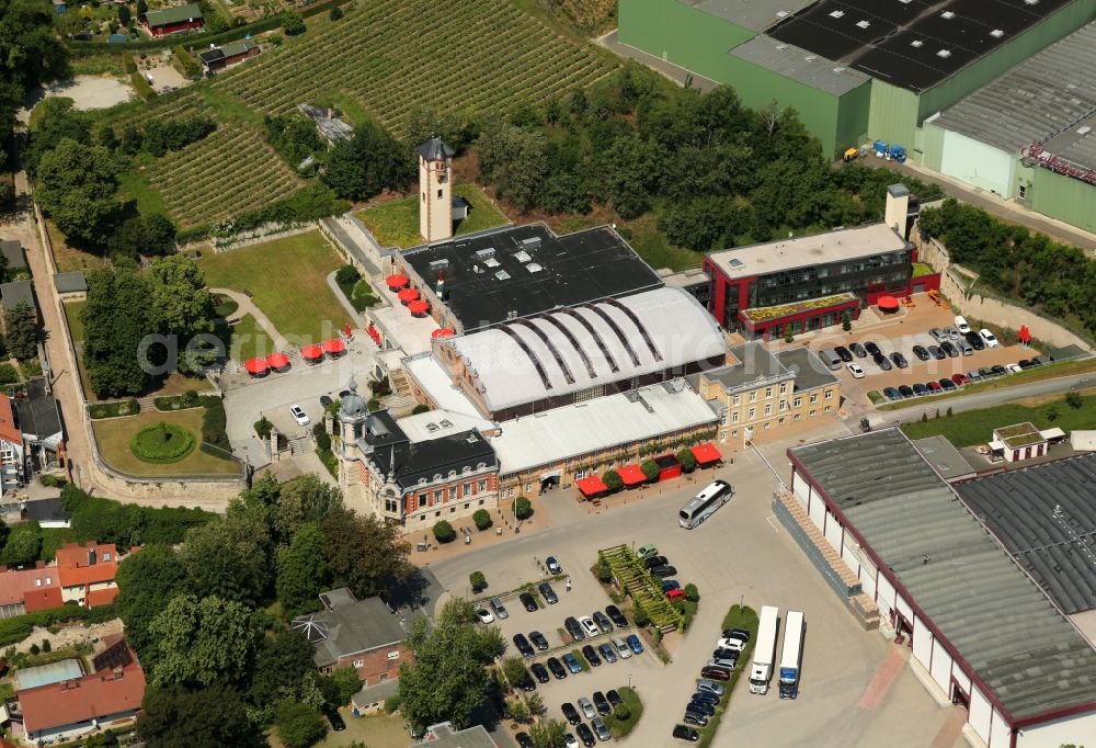 Aerial image Freyburg (Unstrut) - Building and production halls on the premises of of Rotkaeppchen-Mumm Sektkellereien GmbH on Sektkellereistrasse in Freyburg (Unstrut) in the state Saxony-Anhalt, Germany