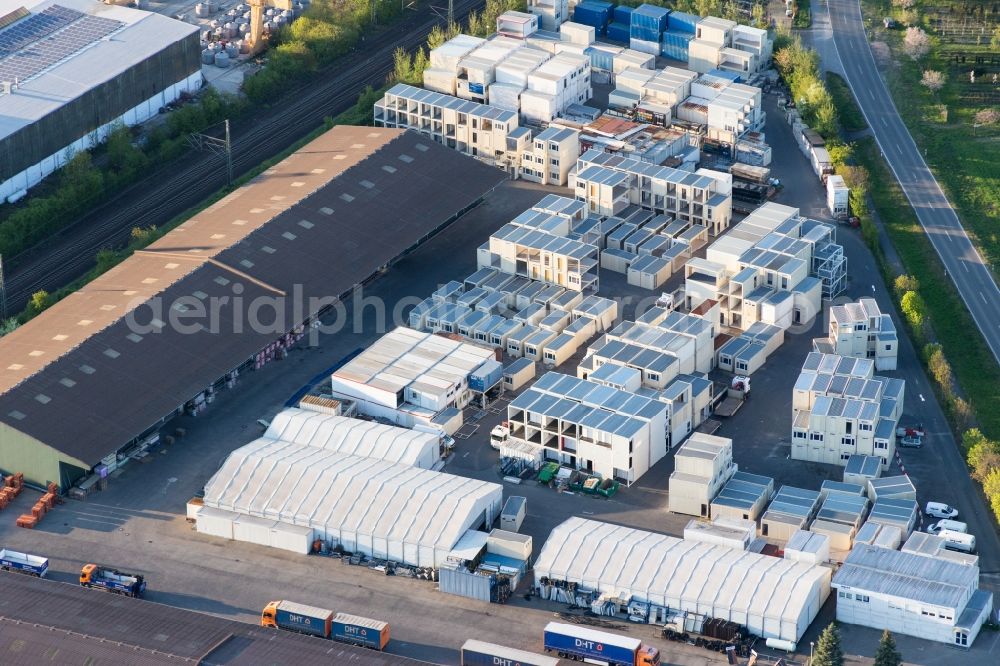 Stockstadt am Rhein from above - Building and production halls on the premises of DHT Daemmstoff Handel+Technik GmbH in Stockstadt am Rhein in the state Hesse, Germany