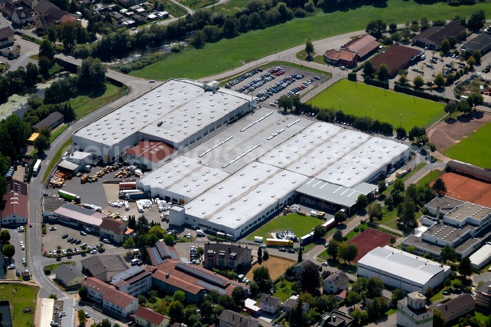 Krautheim from the bird's eye view: Building and production halls on the premises of the Dometic Germany GmbH at the Hollefeldstrasse in Krautheim in the state Baden-Wurttemberg, Germany