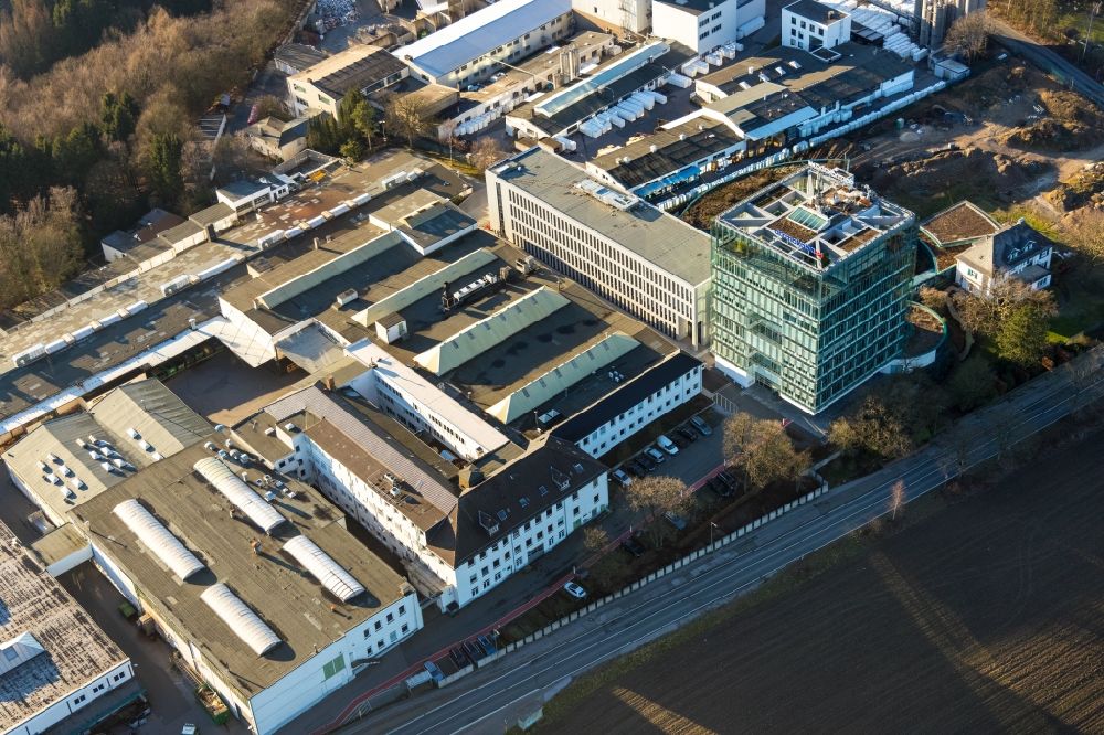 Ennepetal from above - Building and production halls on the premises of dormakaba Deutschland on DORMA Platz in Ennepetal in the state North Rhine-Westphalia, Germany