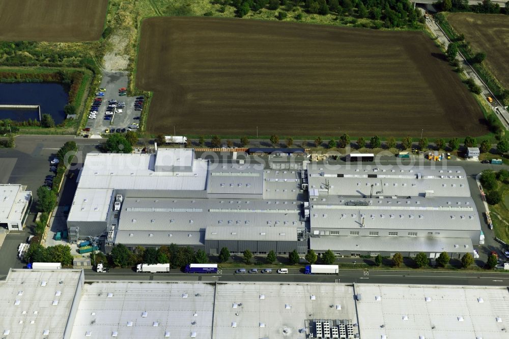 Meineweh from the bird's eye view: Buildings and production halls on the factory premises of the offset printing on Kirchweg in the district Schleinitz in Meineweh in the state Saxony-Anhalt, Germany