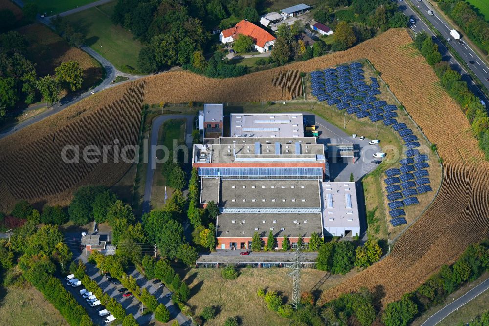 Aerial photograph Osnabrück - Buildings and production halls on the factory premises of the offset printing of Neue Osnabruecker Zeitung GmbH & Co. KG on street Weisse Breite in the district Schinkel-Ost in Osnabrueck in the state Lower Saxony, Germany