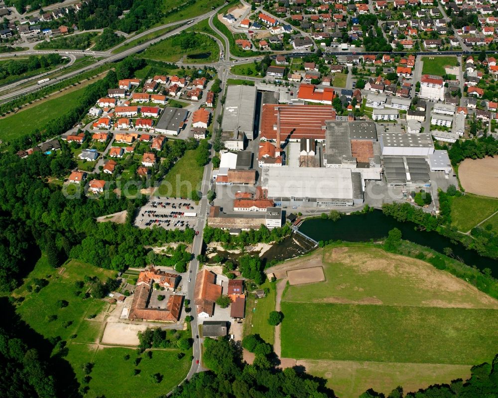 Aerial photograph Lauchringen - Building and production halls on the area and premises of the former Textile Company Lauffenmuehle in Lauchringen in the state Baden-Wuerttemberg, Germany