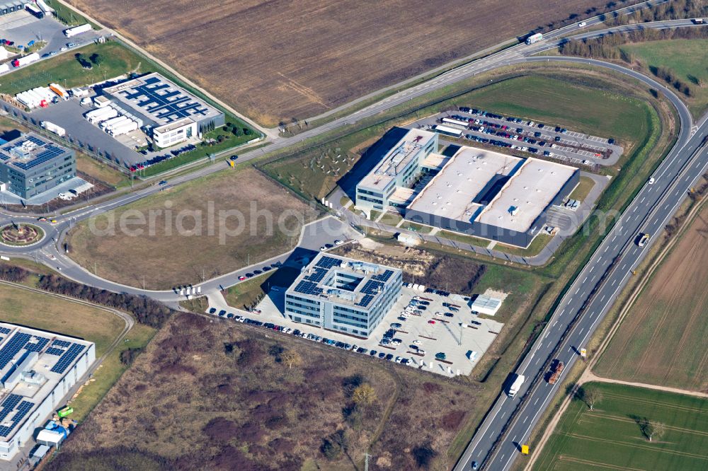 Aerial photograph Rülzheim - Factory premises of Eizo GmbH on Gewerbegebiet Nord in Ruelzheim in the state Rhineland-Palatinate, Germany