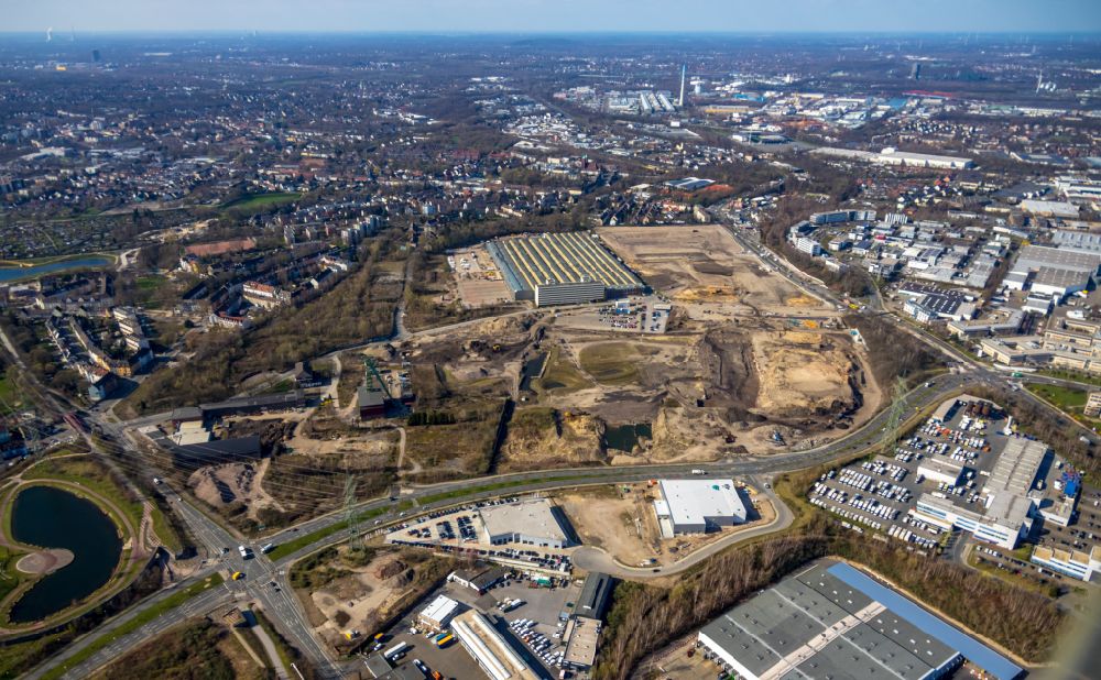 Essen from above - Building and production halls on the premises of Epiroc Deutschland GmbH on Helenenstrasse in the district Bochold in Essen in the state North Rhine-Westphalia, Germany