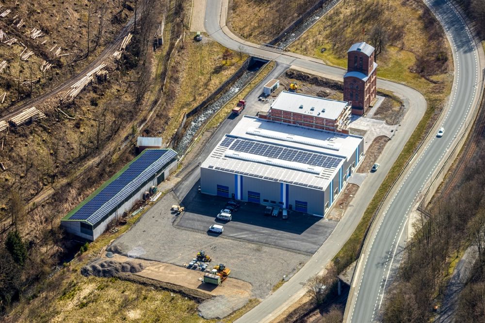 Brilon from the bird's eye view: Building and production halls on the premises on Friedrich-Koester-Weg along the Korbacher Strasse in the district Brilon-Wald in Brilon in the state North Rhine-Westphalia, Germany
