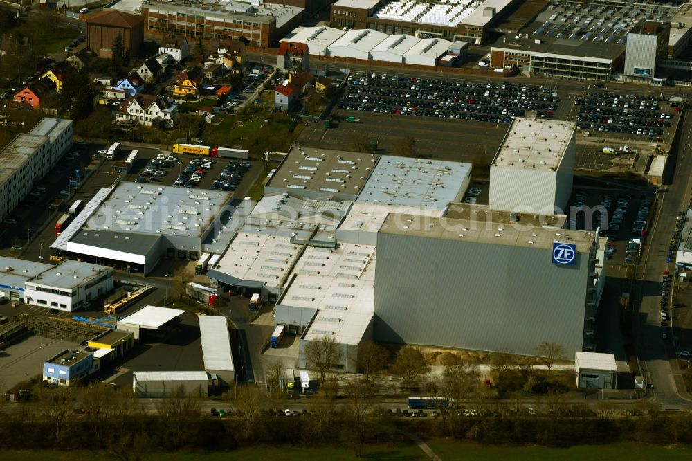 Schweinfurt from above - Building and production halls on the premises of ZF Friedrichshafen AG - ZF Aftermarket Obere Weiden in Schweinfurt in the state Bavaria, Germany