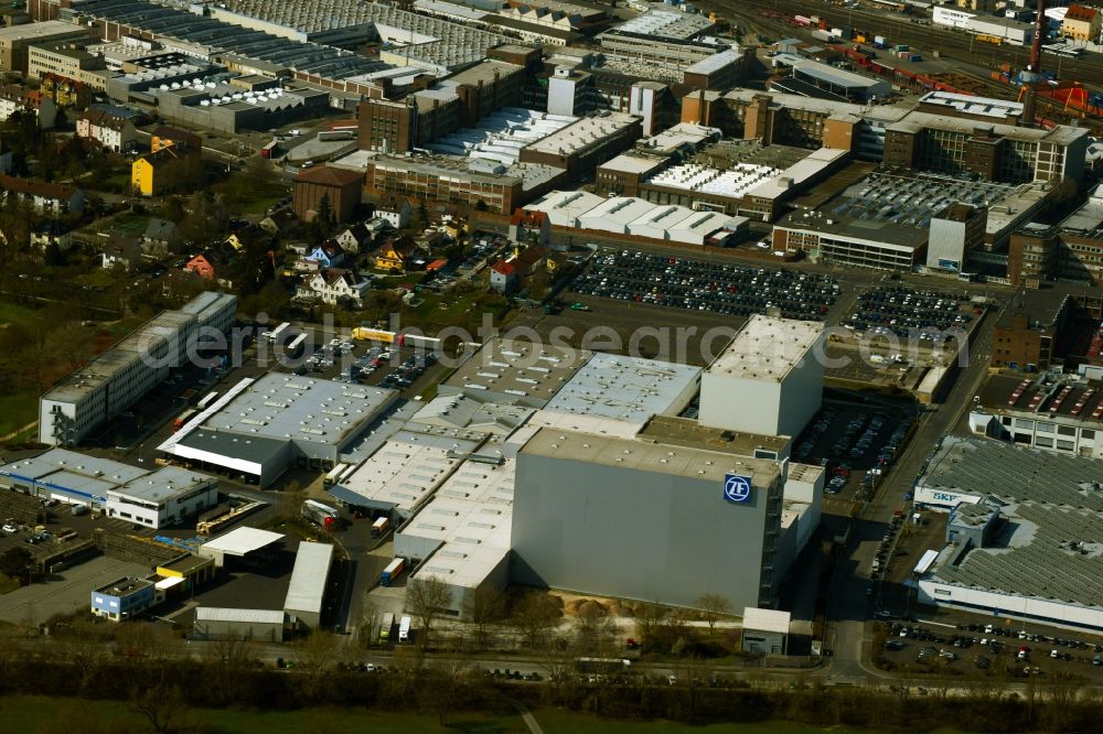 Schweinfurt from the bird's eye view: Building and production halls on the premises of ZF Friedrichshafen AG - ZF Aftermarket Obere Weiden in Schweinfurt in the state Bavaria, Germany