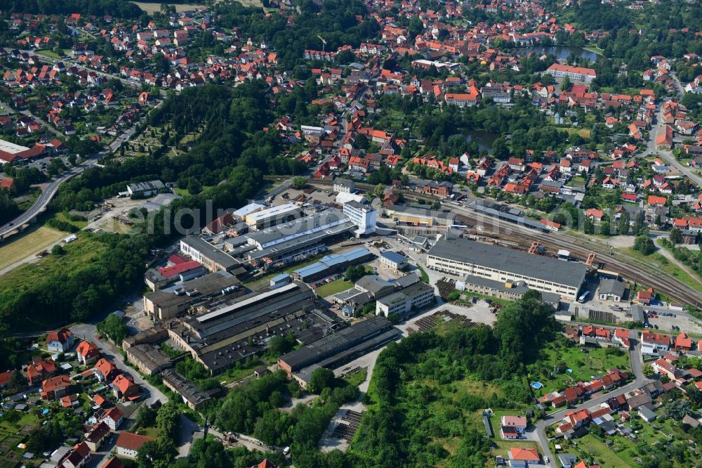 Ilsenburg (Harz) from the bird's eye view: Building and production halls on the premises of Fuerst Stolberg Huette GmbH i.G. on Alte Schmiedestrasse in Ilsenburg (Harz) in the state Saxony-Anhalt, Germany
