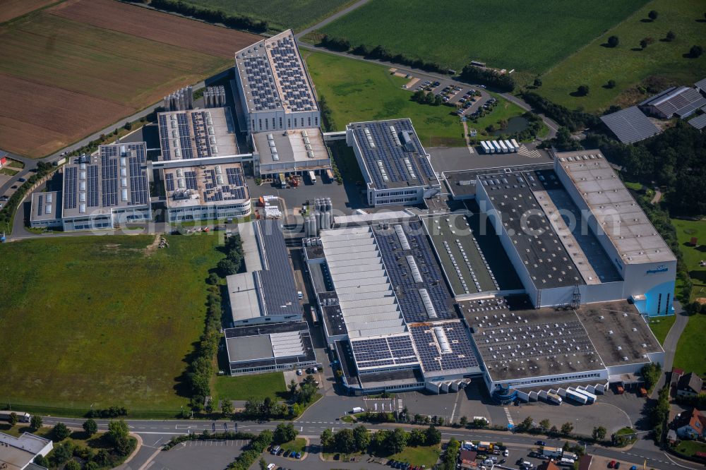 Dietenhofen from the bird's eye view: Building and production halls on the factory premises of geobra Brandstaetter Stiftung & Co. KG on Neustaedter Strasse in Dietenhofen in the state Bavaria, Germany